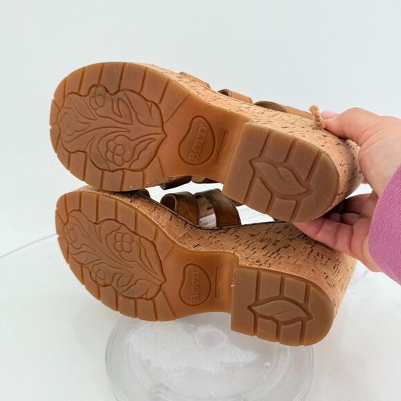 Born Bernese Womens Sandal Size 10 Brown Leather Wedge Heel Open Toe Retro Caged - Picture 10 of 14